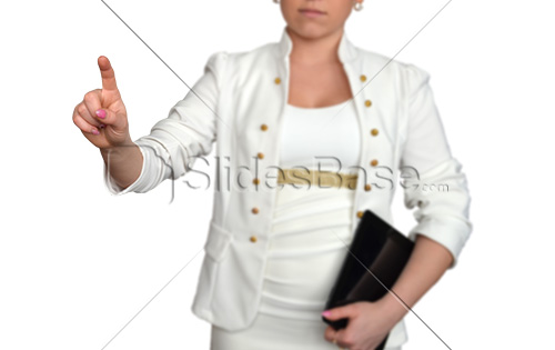 businesswoman-pointing-at-touchscreen-white-clothes-stock-photo