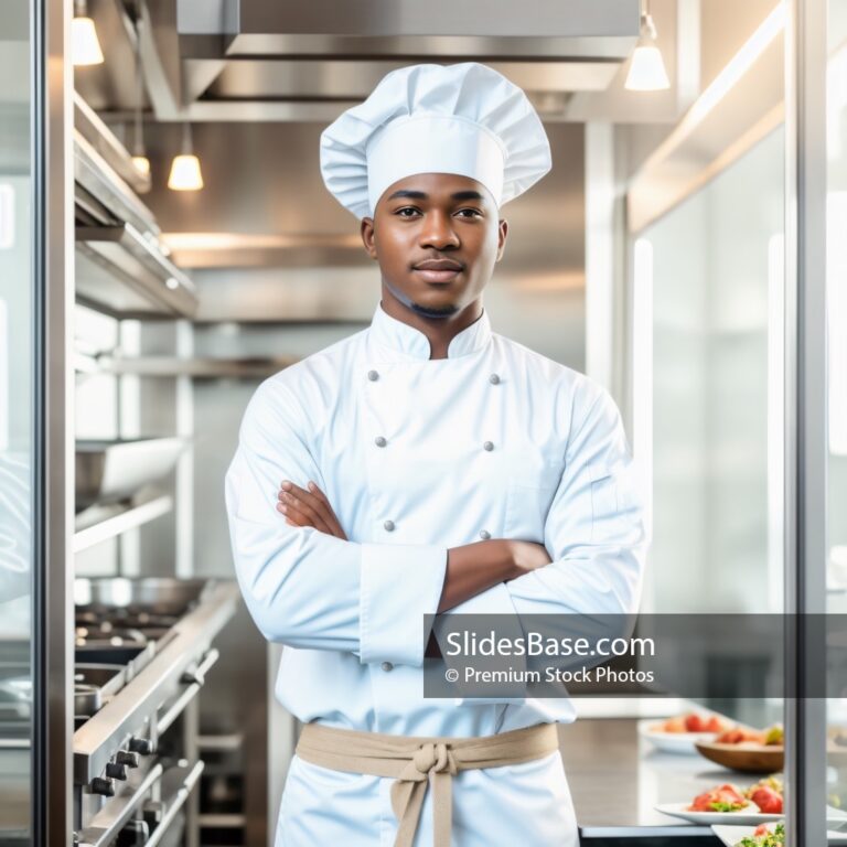 Black Chef Man In Kitchen Stock Photo