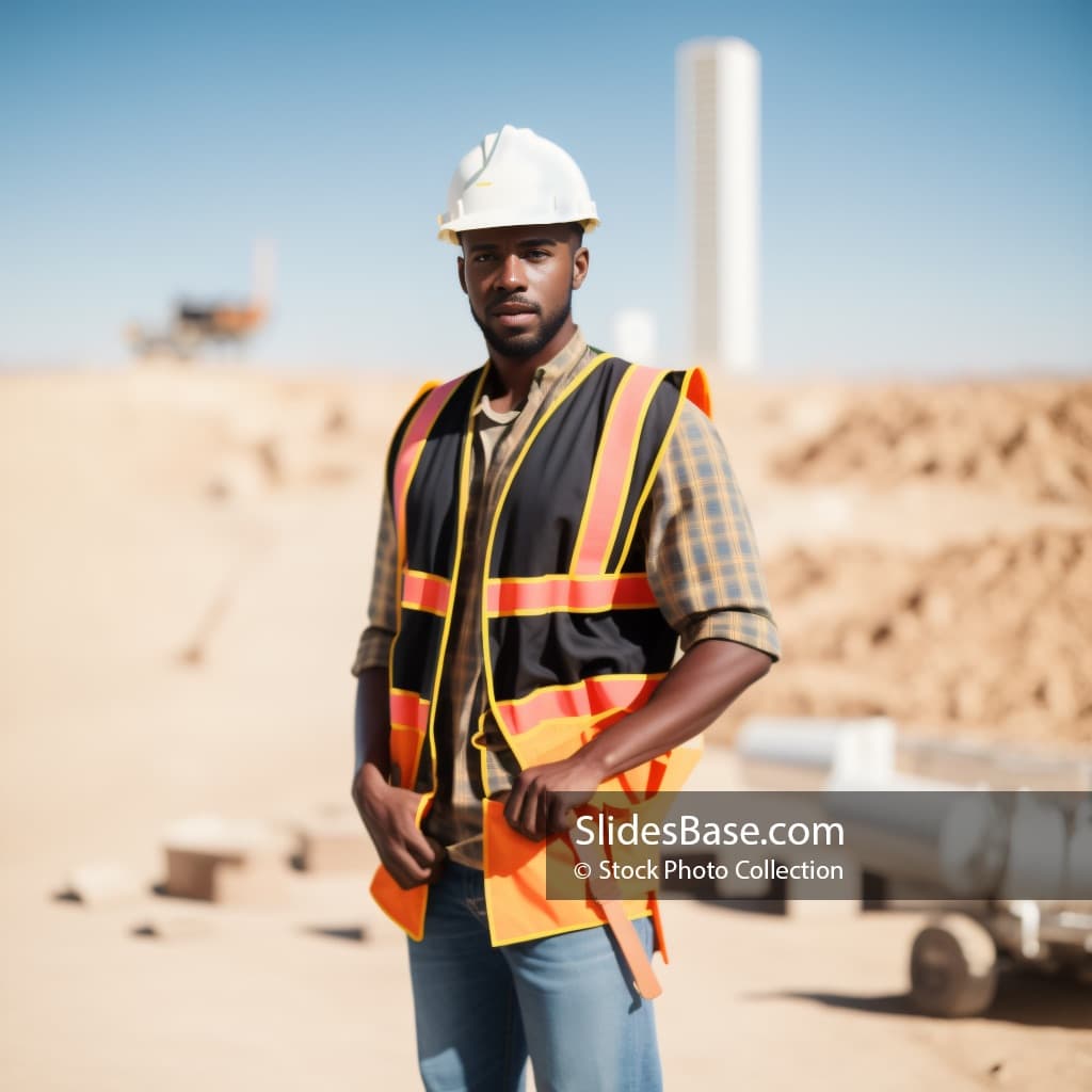Young Black Construction Worker Stock Photo