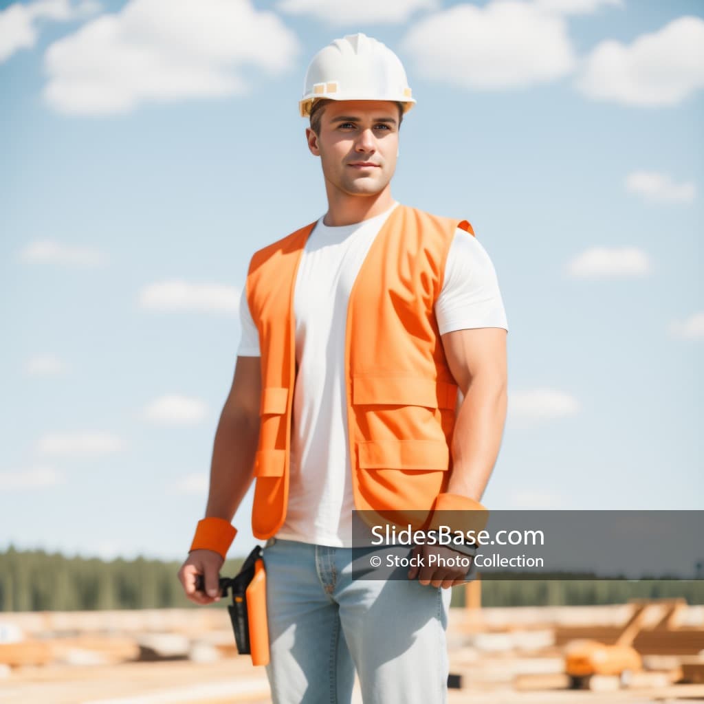 Confident Young Construction Worker Man on Construction Site