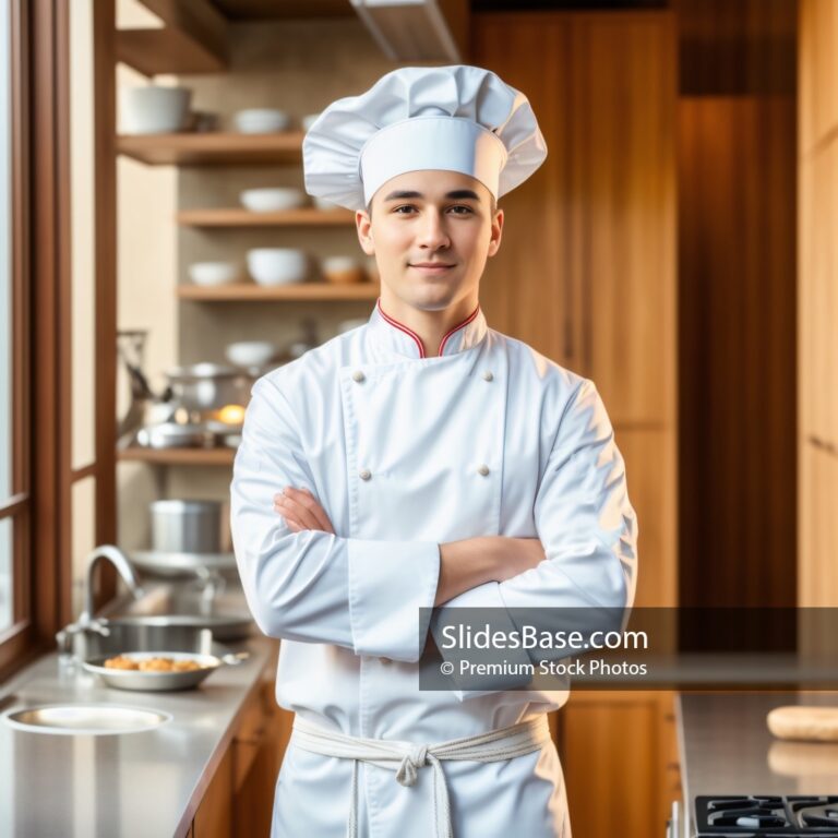 Happy Young Chef Posing In Kitchen