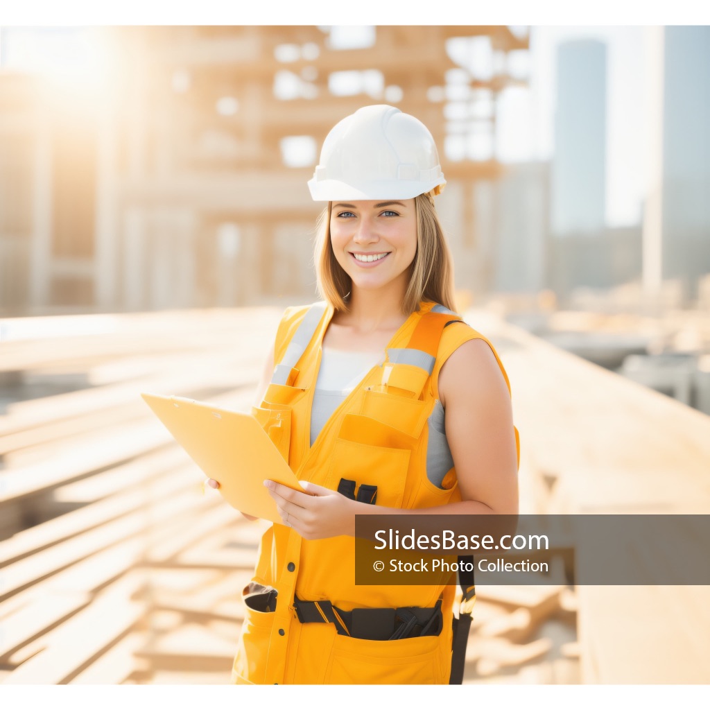Smiling Woman Construction Worker Manager on Building Site