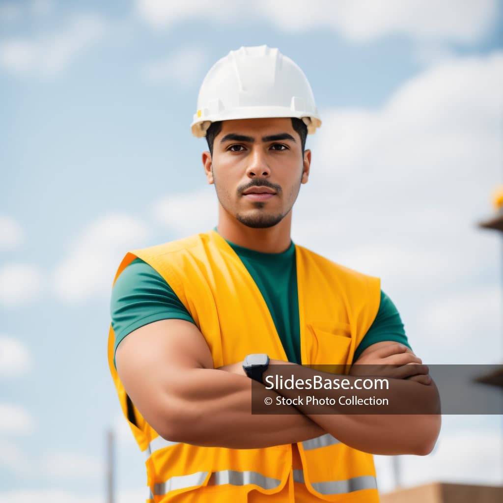 Professional Latin Construction Worker Standing Outdoors