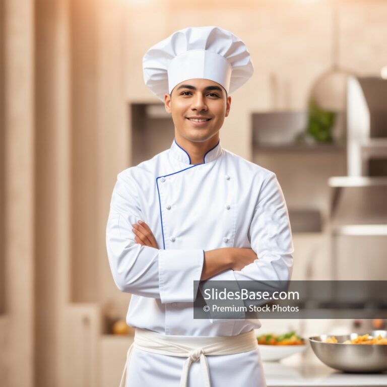 Happy Latin Chef Man Posing In Kitchen