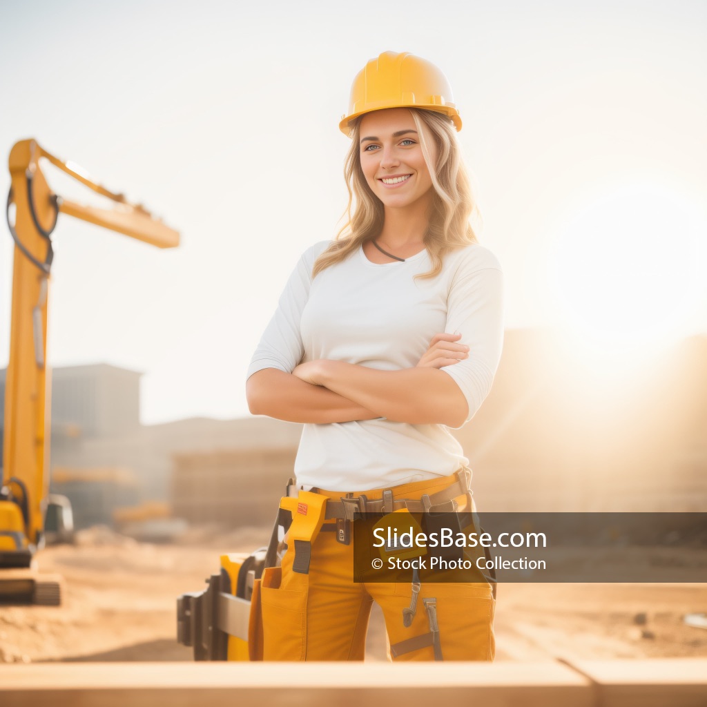 Energetic Construction Worker Woman on Urban Building Site