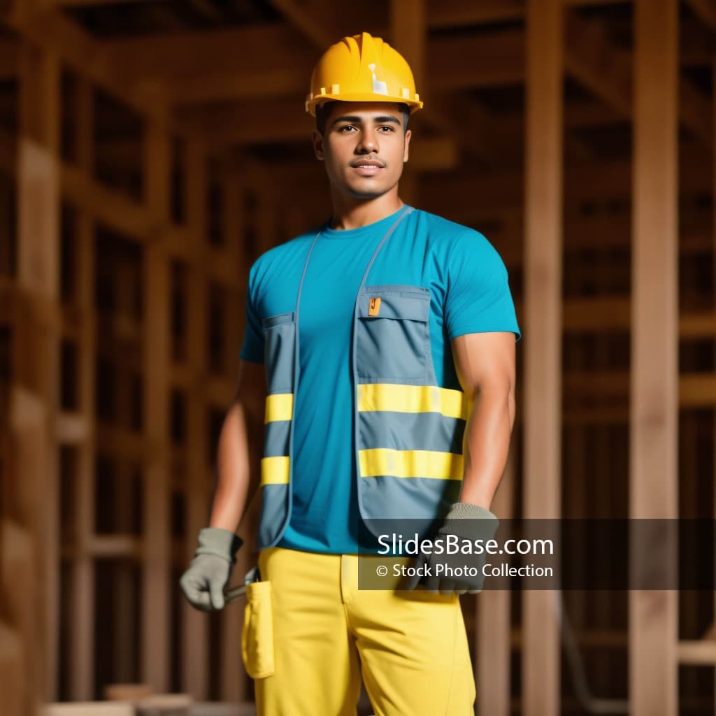 Happy Latin Construction Worker Standing