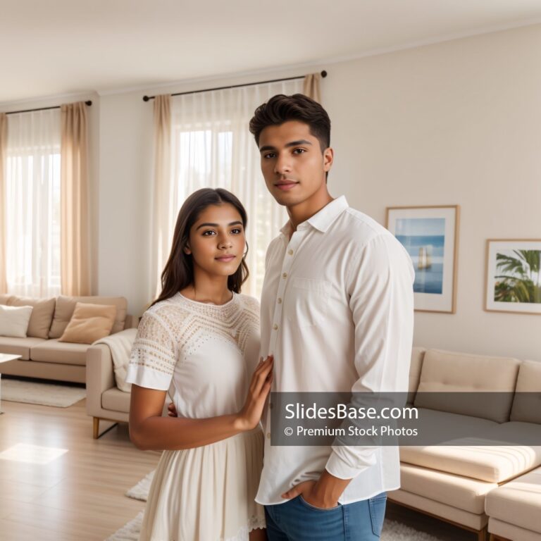 Young Latin Couple Standing In New Home