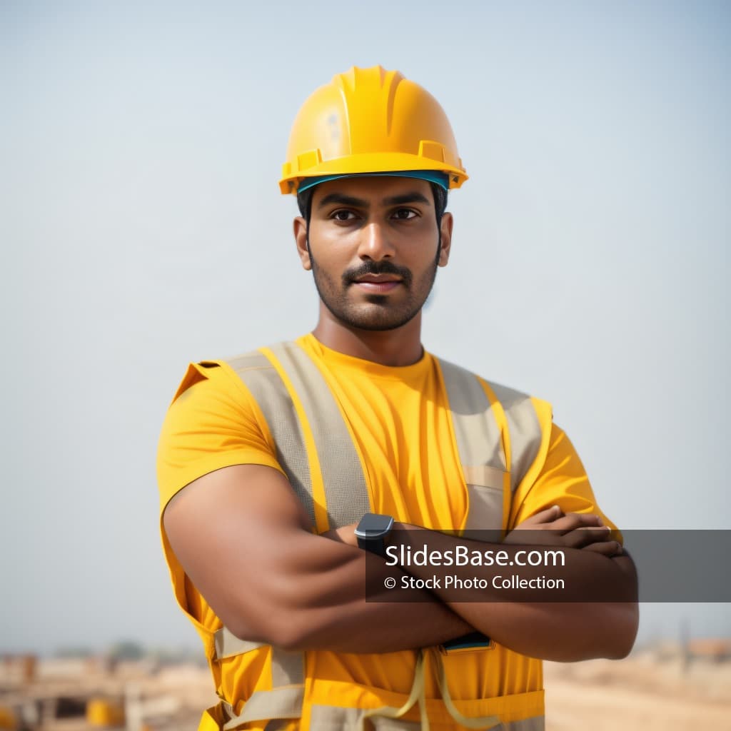 Professional Indian Construction Worker Standing Outdoors