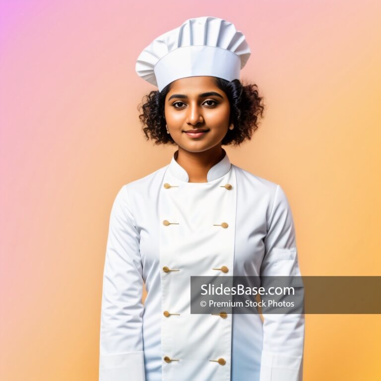 Female Indian Chef On Colorful Background