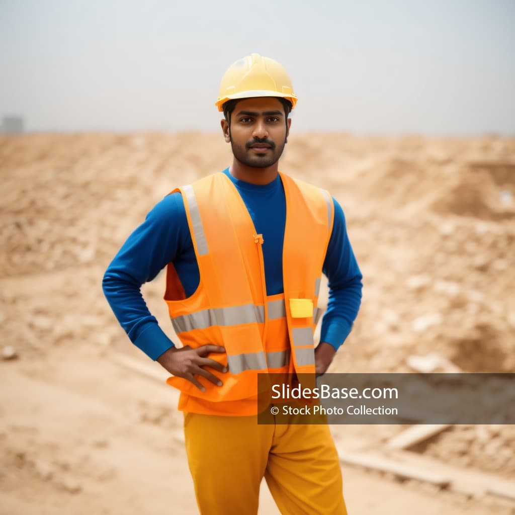 Indian Construction Worker Standing on Site
