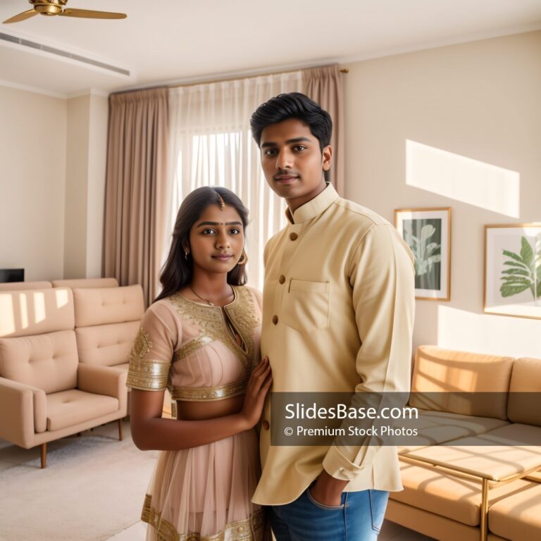 Young Indian Couple Standing In Living Room