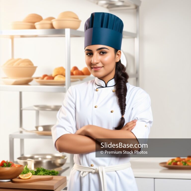 Arab Female Cook Posing In Kitchen