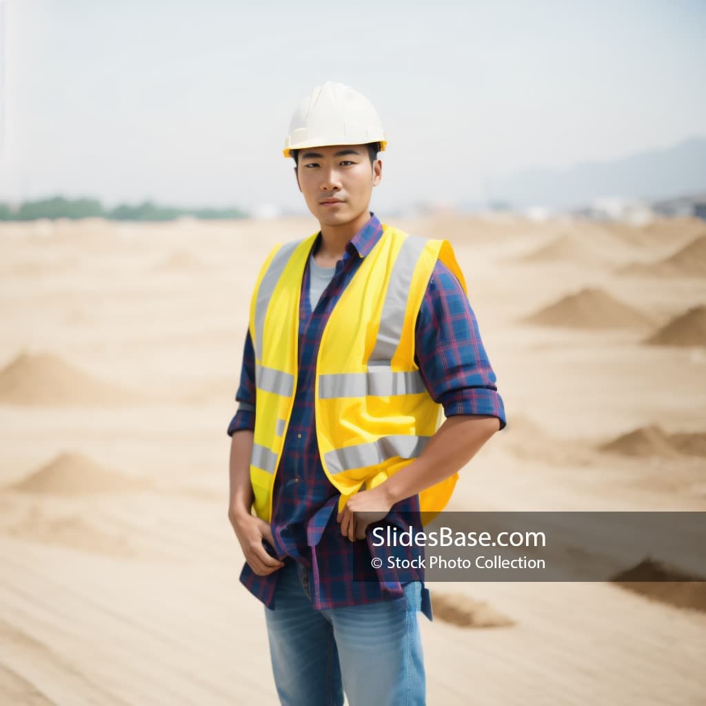 Asian Worker Standing on Construction Field