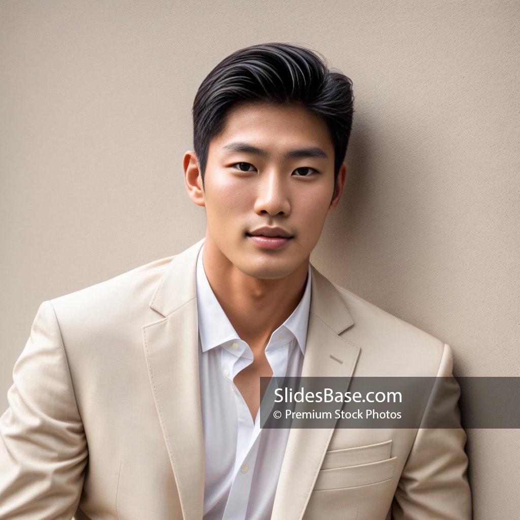 Asian Male Fashion Model In White Suit | Slidesbase