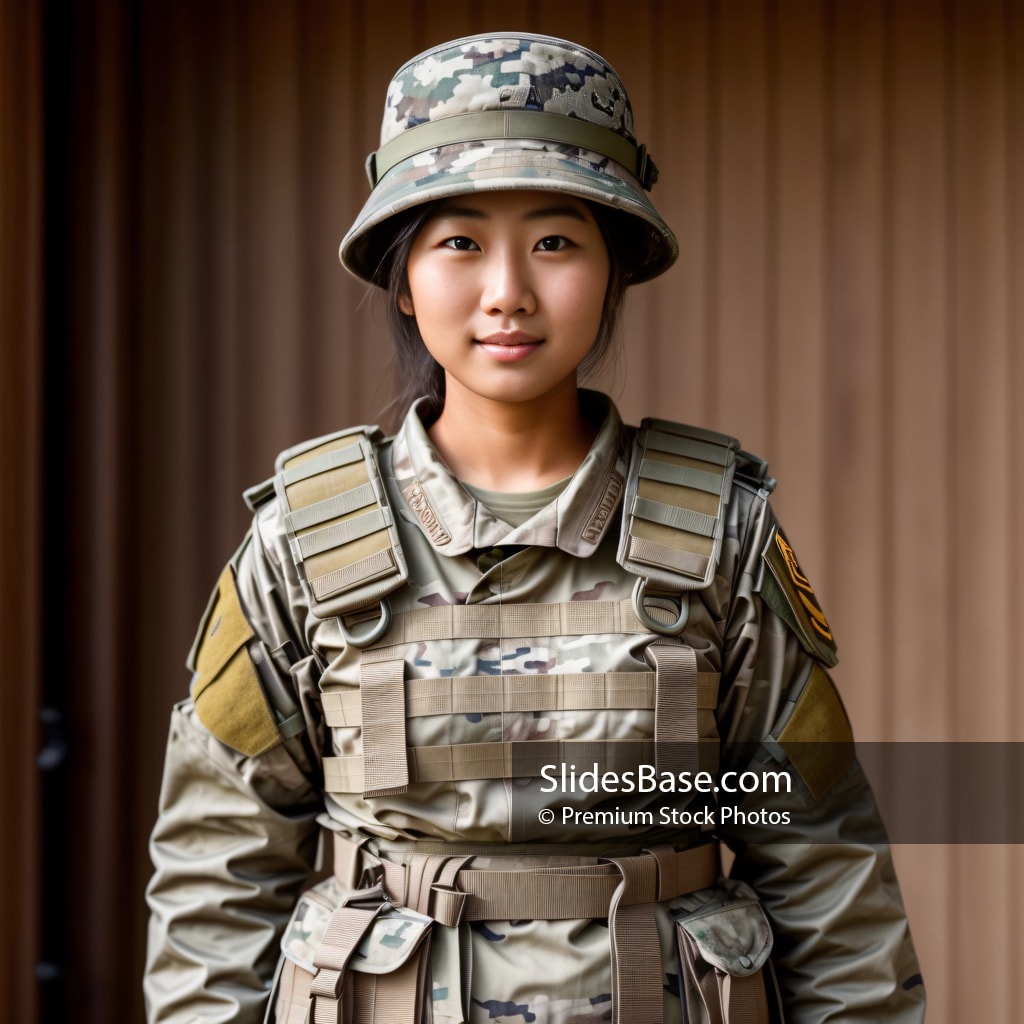 Happy Young Asian Female Soldier Woman
